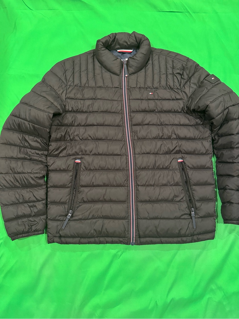 Tommy Hilfiger Men's Black Quilted Puffer Jacket with Signature Trim